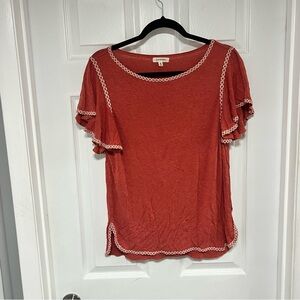 Max Studio Terracotta Lace Stitch Accent Blouse Size M